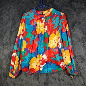 Jimmy Garcia Floral Blouse Women Large Red Swing Flowy